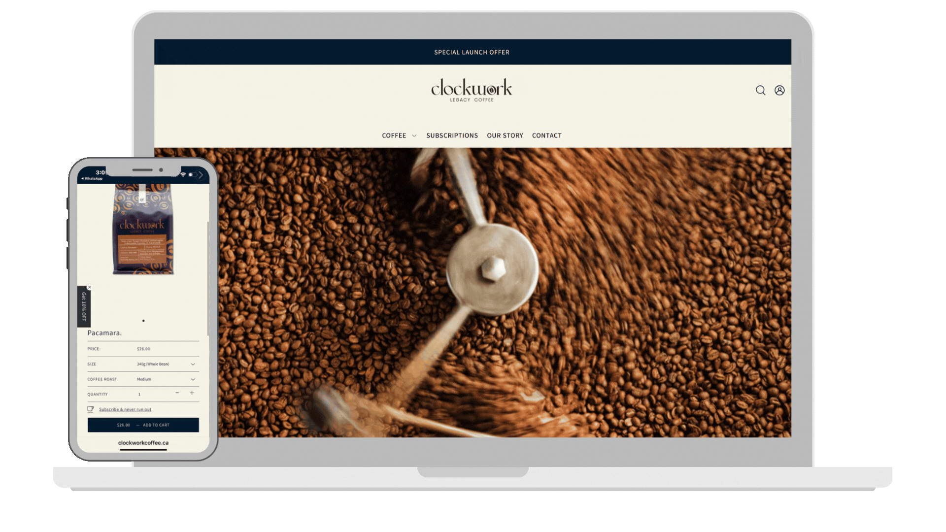 Video de pagina web de una marce de cafe Clockwork 
